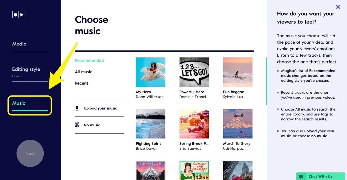 Interface Magisto: fonctionnalités, prix, alternatives