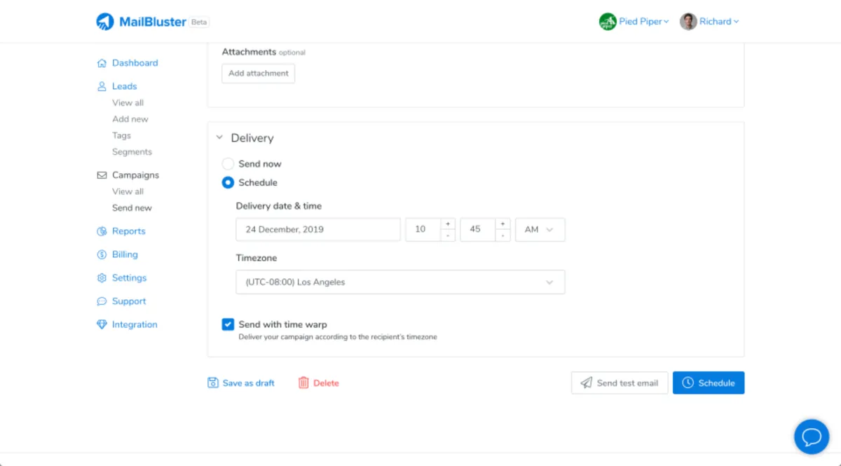 Interface MailBluster: fonctionnalités, prix, alternatives