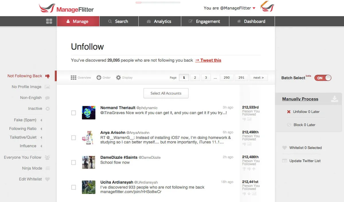 Notre avis sur Manage Flitter : un logiciel d'analyse des réseaux sociaux (social media analytics) à découvrir