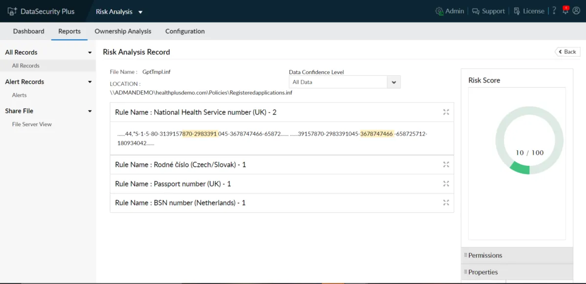 Interface ManageEngine DataSecurity Plus: image, ergonomie, alternatives Interface ManageEngine DataSecurity Plus: image, ergonomie, alternatives