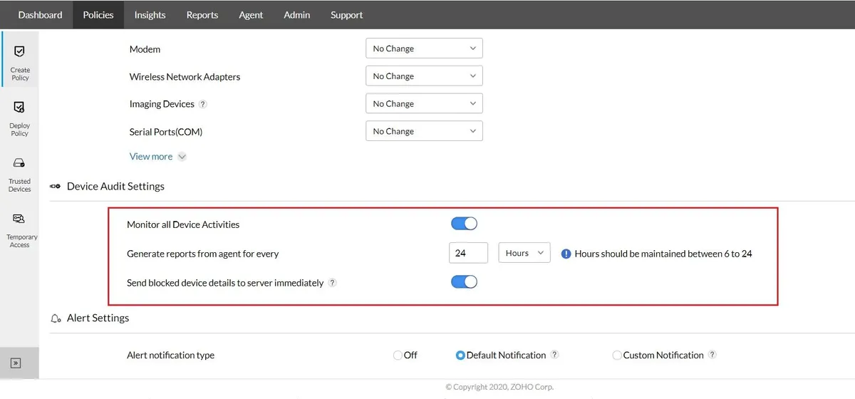Interface ManageEngine Device Control Plus: fonctionnalités, prix, alternatives