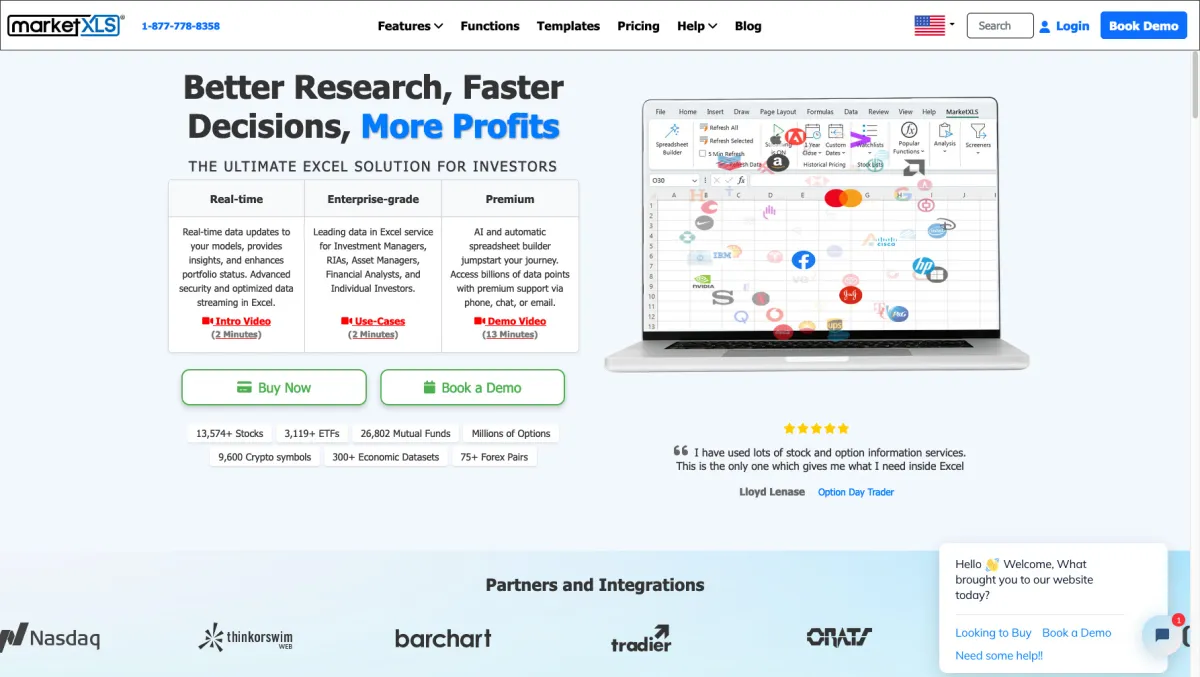 Interface MarketXLS : fonctionnalités, prix, alternatives