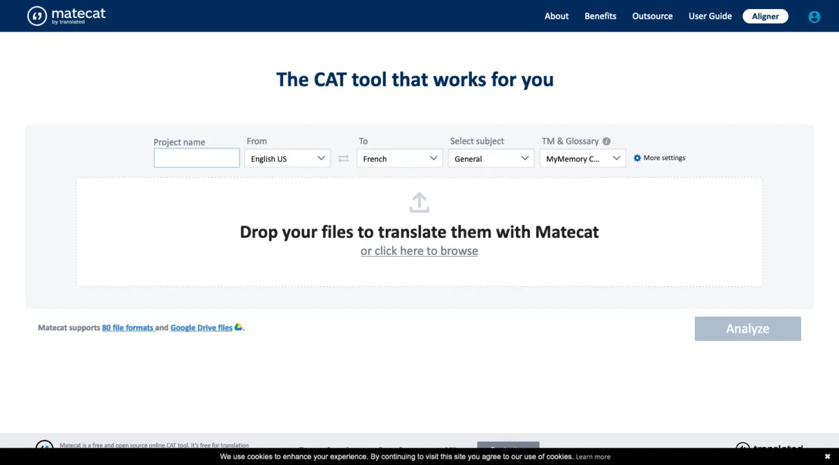 Interface MateCat : fonctionnalités, prix, alternatives