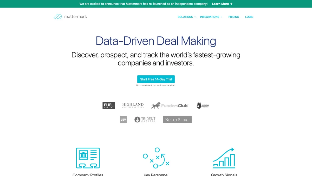Interface Mattermark : fonctionnalités, prix, alternatives
