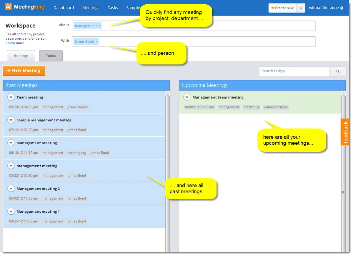 Interface MeetingKing: fonctionnalités, prix, alternatives