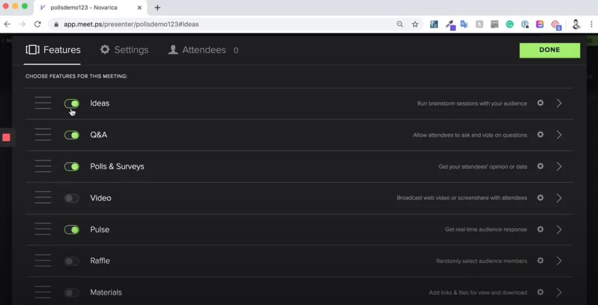 Interface MeetingPulse: fonctionnalités, prix, alternatives