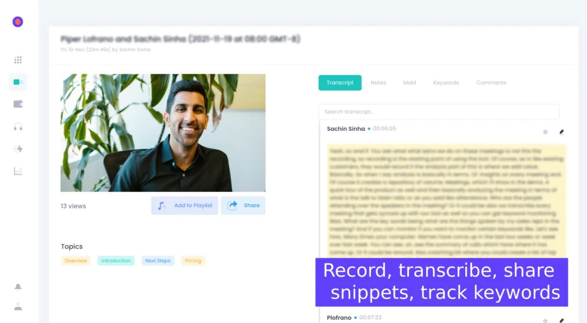 Interface MeetRecord: fonctionnalités, prix, alternatives