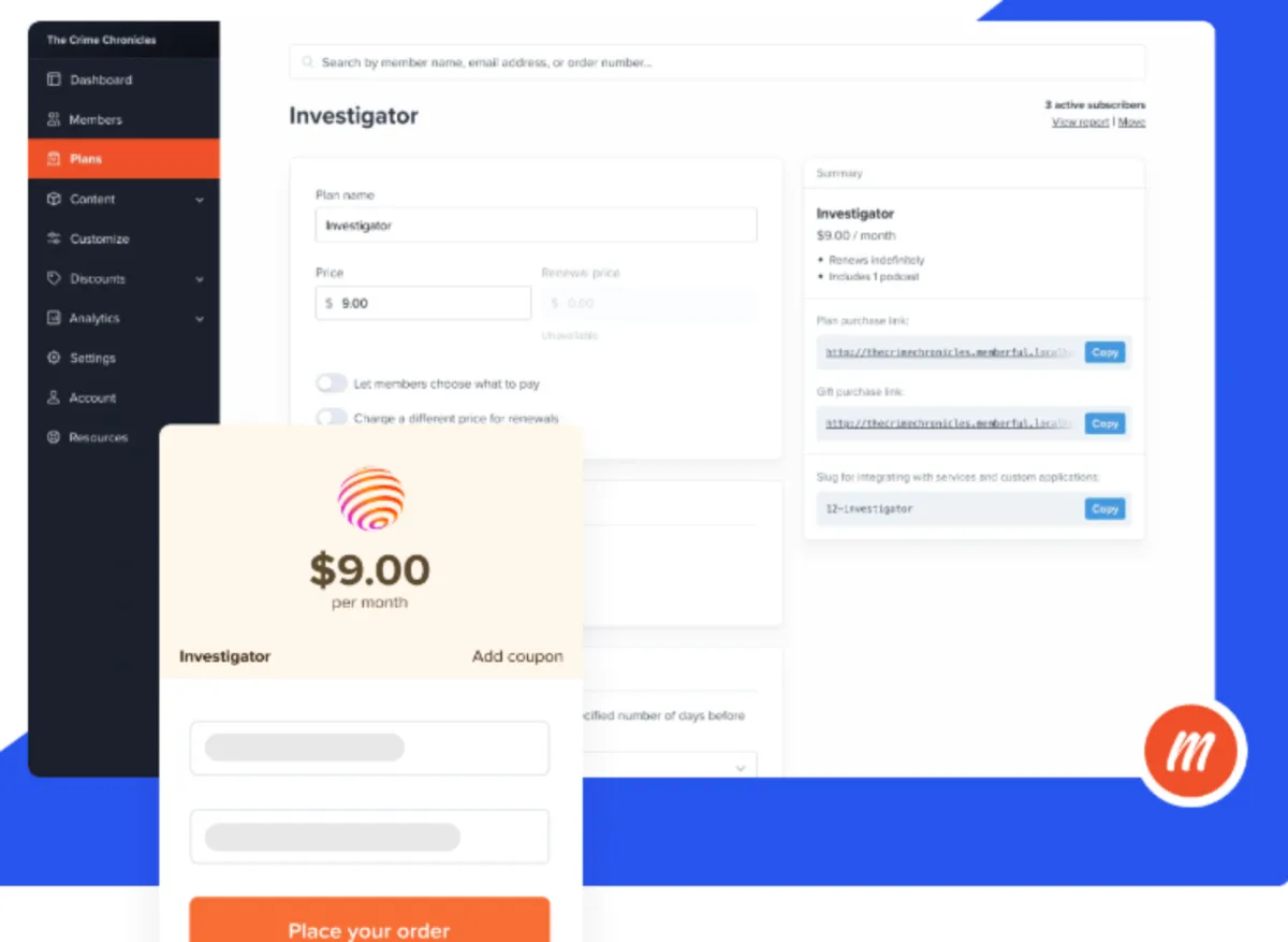 Interface Memberful: fonctionnalités, prix, alternatives