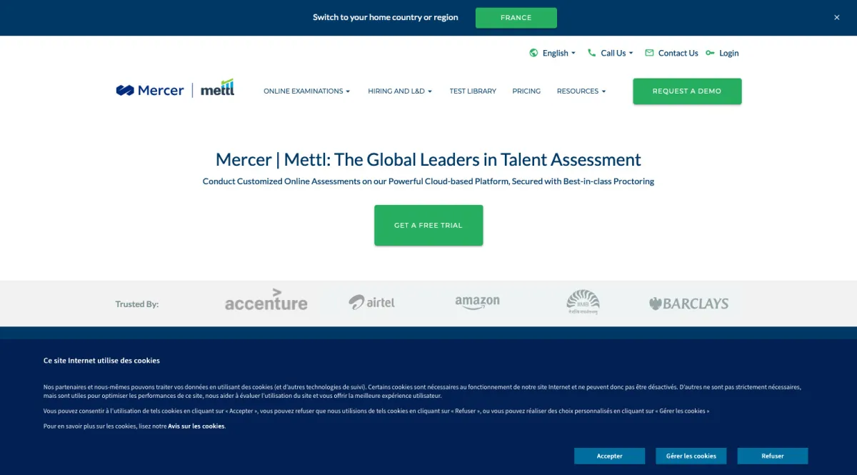 Interface Mercer Mettl Online Assessment : fonctionnalités, prix, alternatives