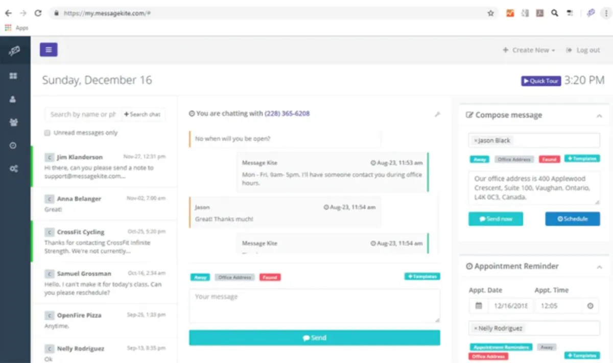 Interface MessageKite: fonctionnalités, prix, alternatives