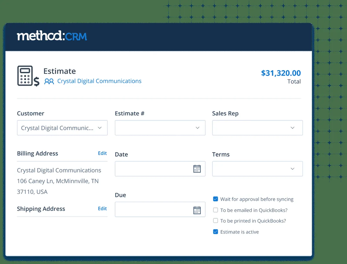 Interface MethodCRM: fonctionnalités, prix, alternatives