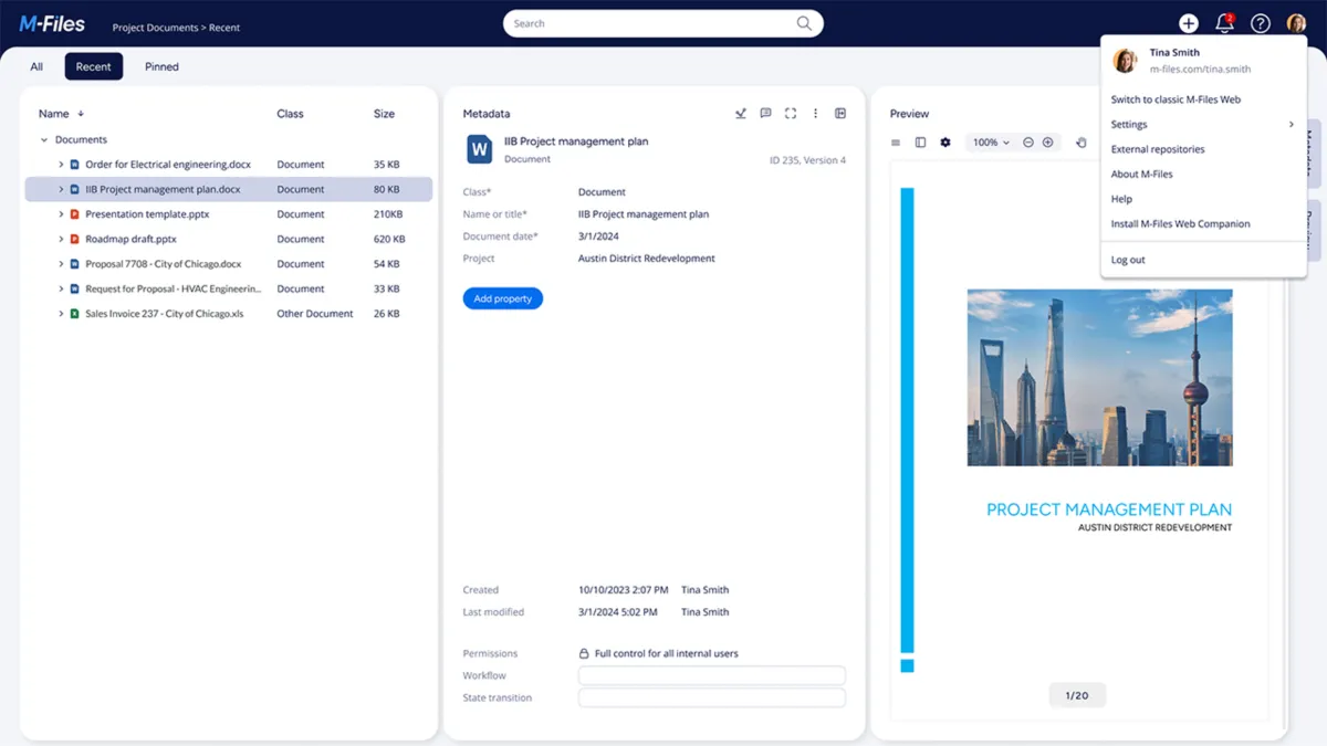 Interface Mfiles: fonctionnalités, prix, alternatives