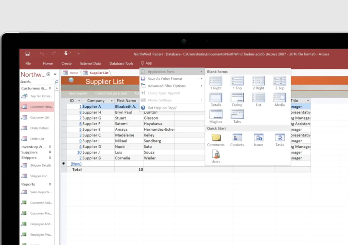 Interface Microsoft Access: image, ergonomie, alternatives