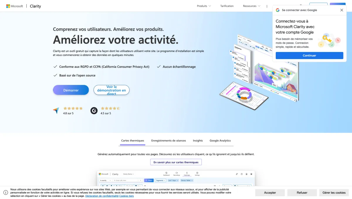 Interface Microsoft Clarity : image, ergonomie, alternatives