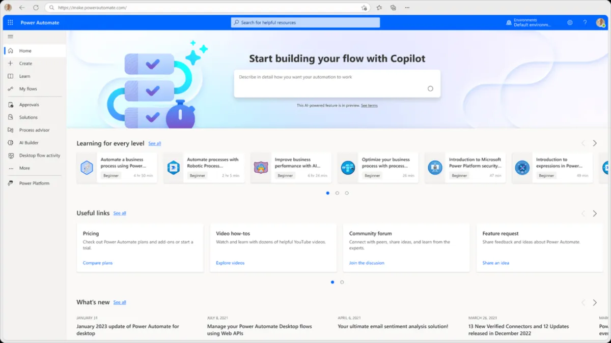 Interface Microsoft Power Automate: fonctionnalités, prix, alternatives