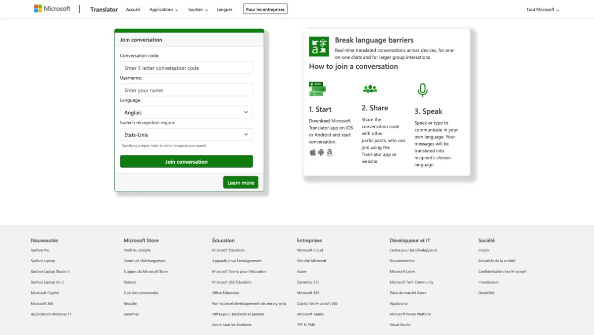 Interface Microsoft Translator : fonctionnalités, prix, alternatives