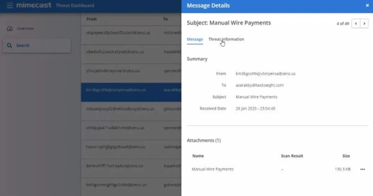 Interface MimeCast Email Security: fonctionnalités, prix, alternatives