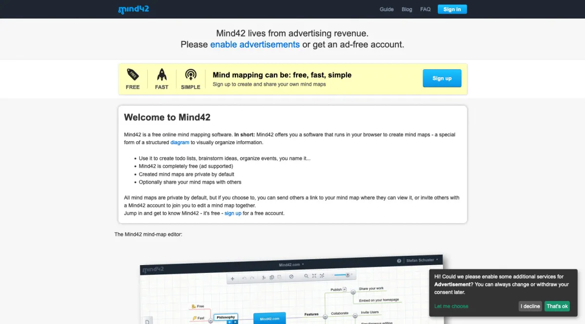 Interface Mind42 : image, ergonomie, alternatives