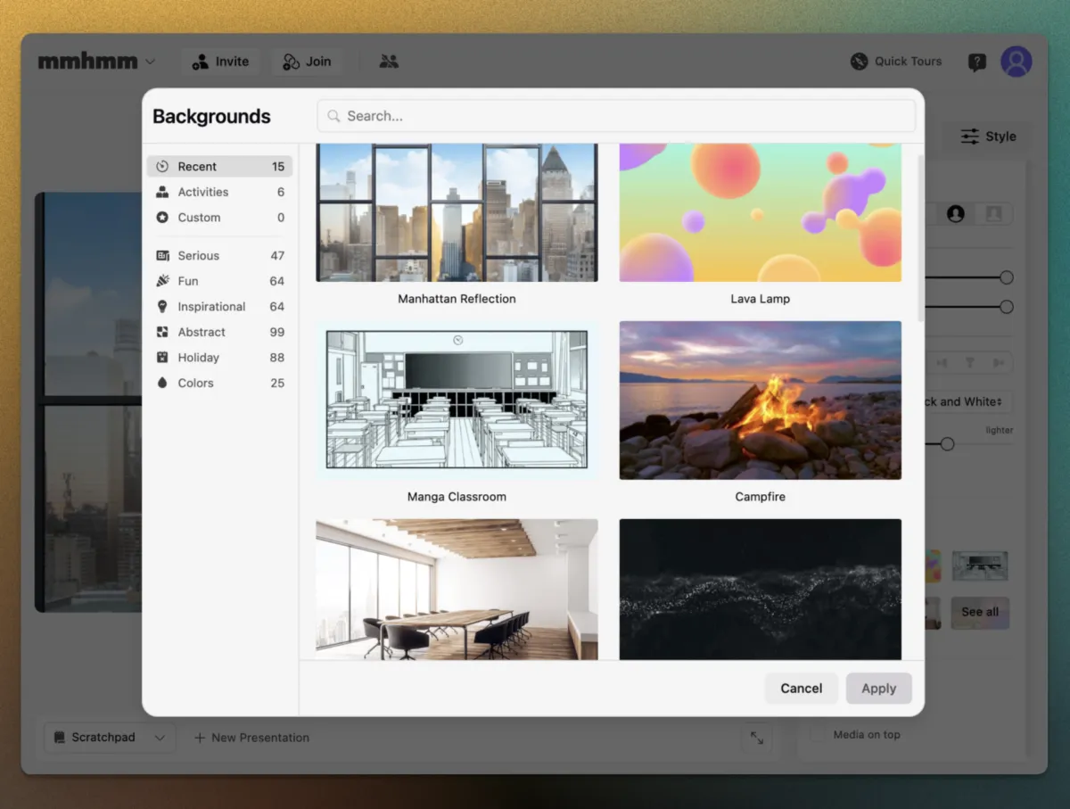 Interface mmhmm: image, ergonomie, alternatives