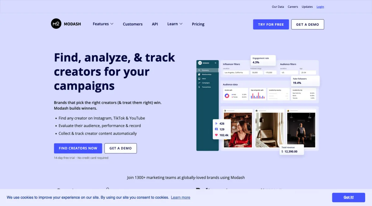 Interface Modash : fonctionnalités, prix, alternatives