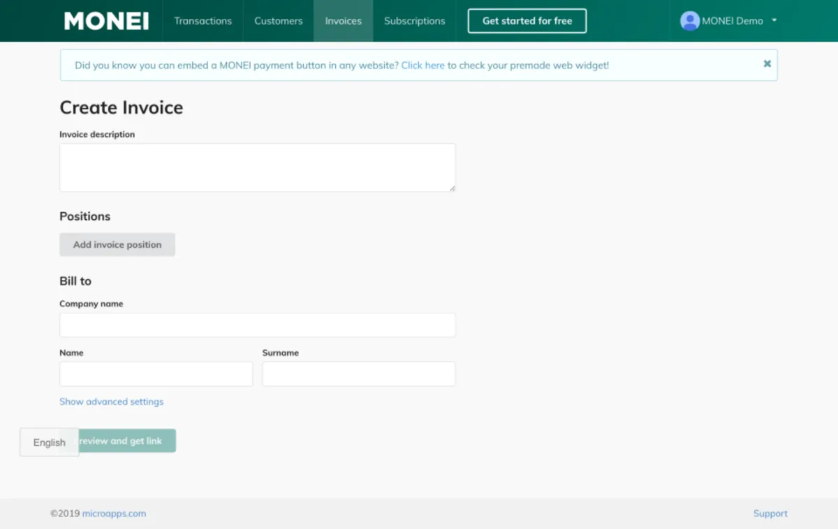 Interface MONEI: fonctionnalités, prix, alternatives