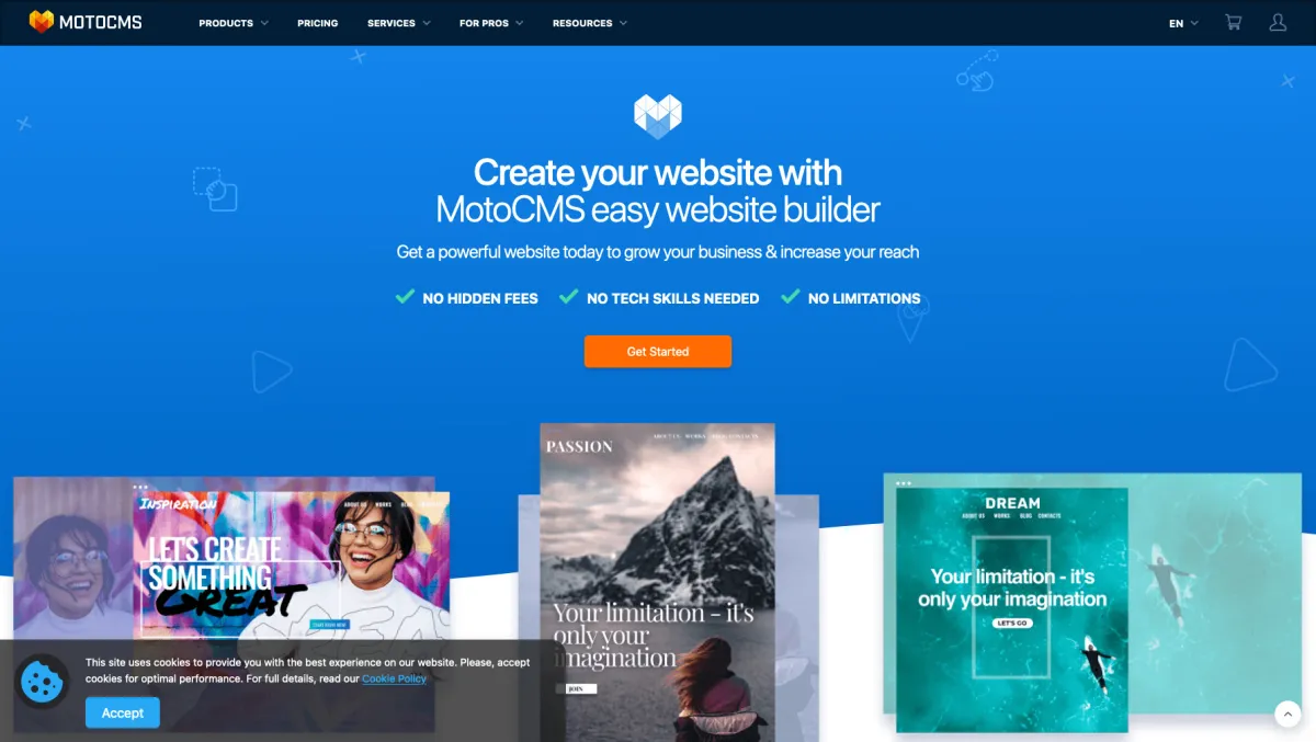 Interface MotoCMS : fonctionnalités, prix, alternatives