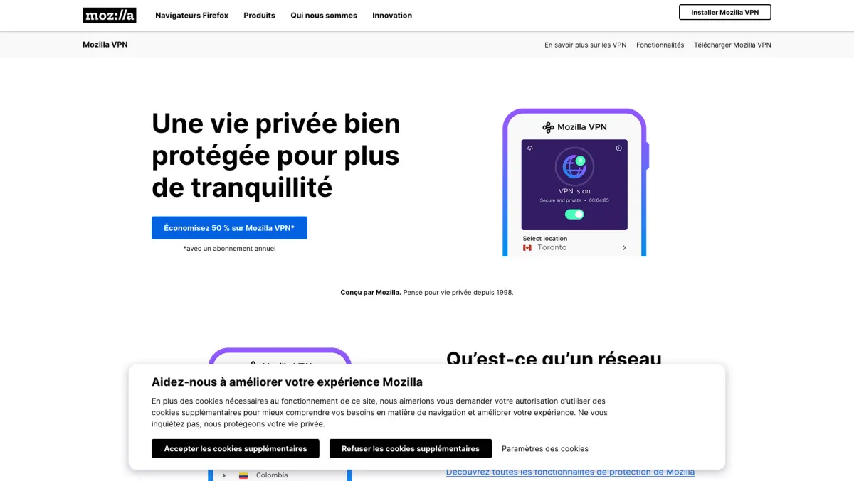 Interface Mozilla VPN : fonctionnalités, prix, alternatives