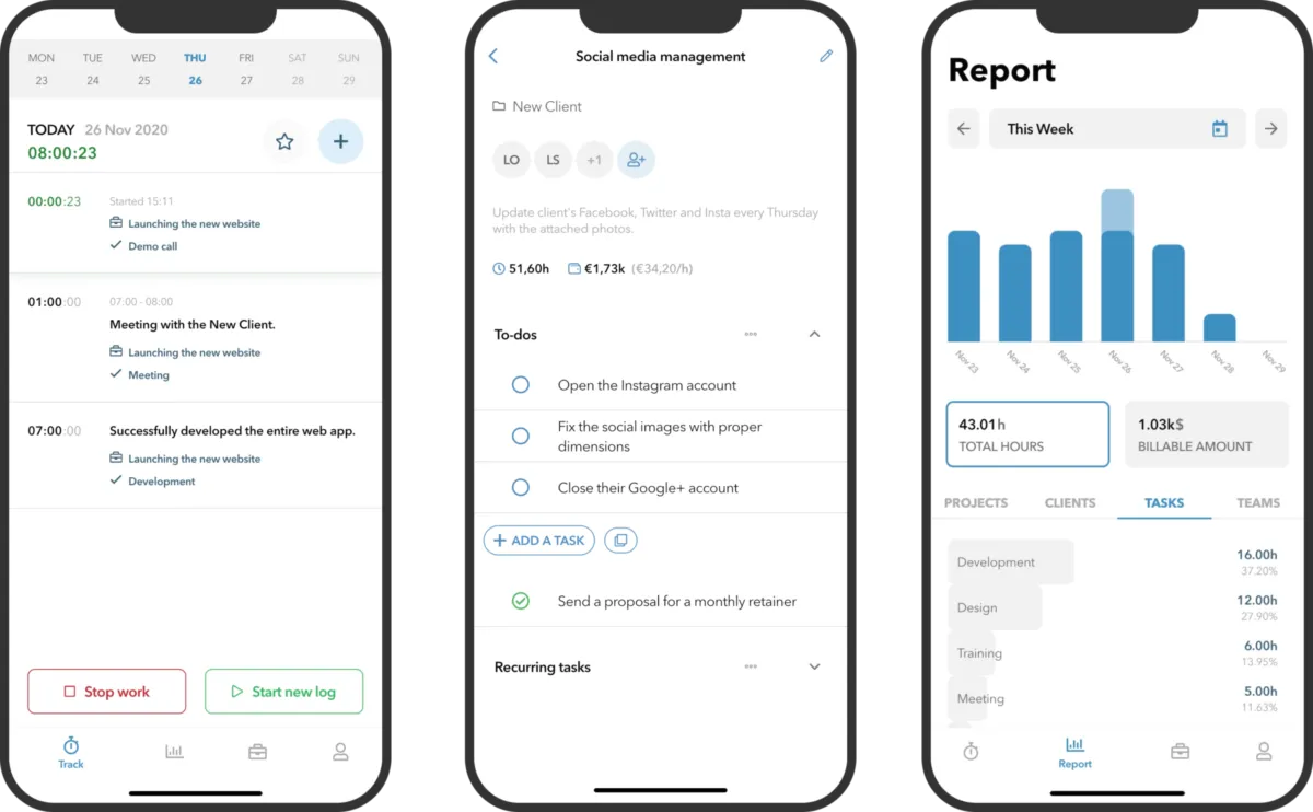 Interface My Hours: fonctionnalités, prix, alternatives