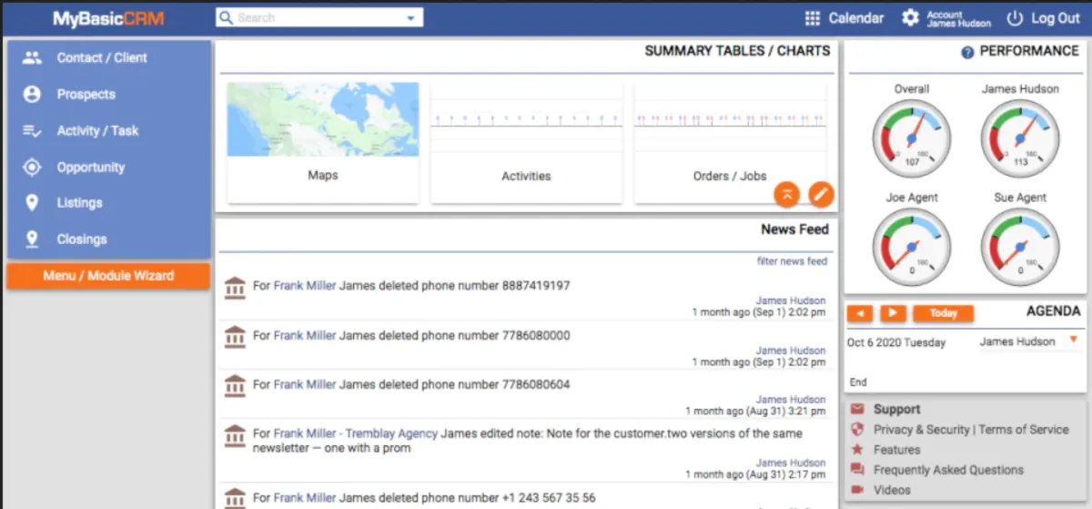Interface MyBasicCRM: fonctionnalités, prix, alternatives