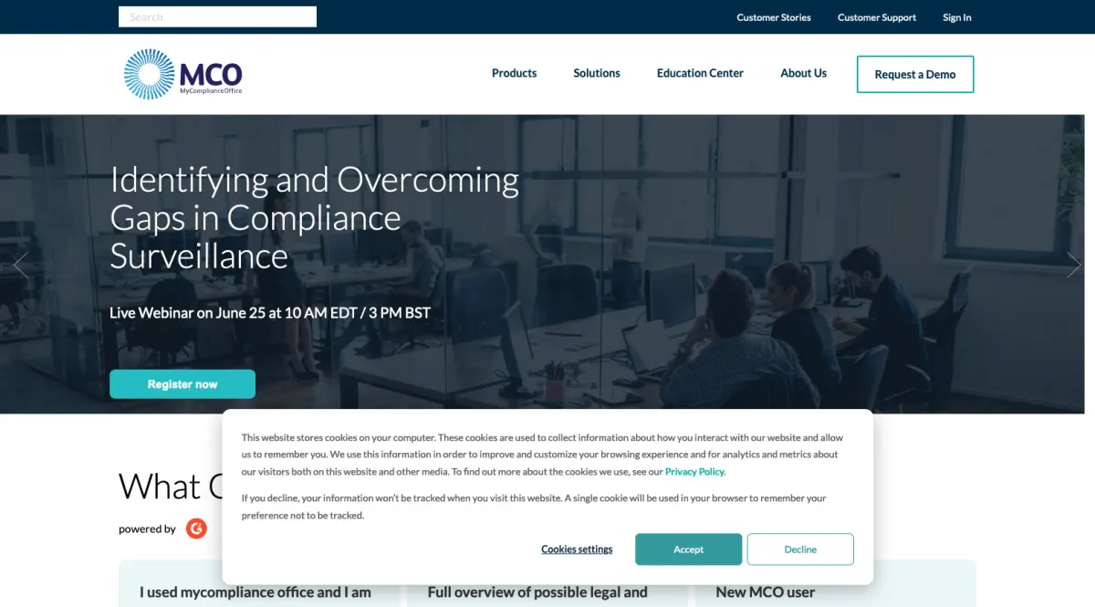 Interface MyComplianceOffice : fonctionnalités, prix, alternatives