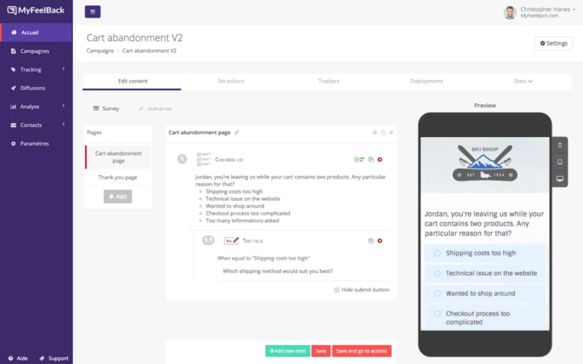 Interface Myfeelback: fonctionnalités, prix, alternatives
