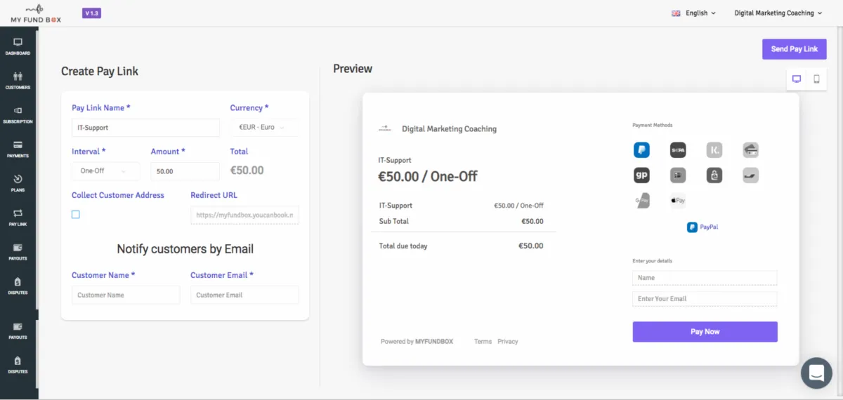 Interface MyFundBox: fonctionnalités, prix, alternatives