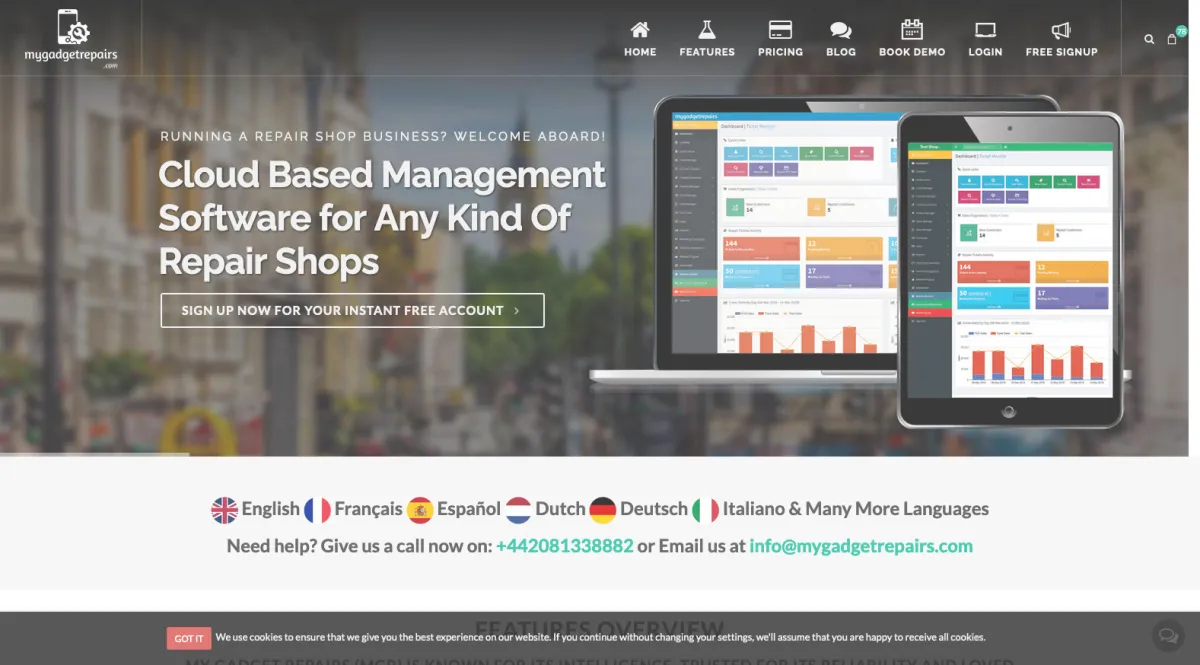 Interface MyGadgetRepairs : fonctionnalités, prix, alternatives