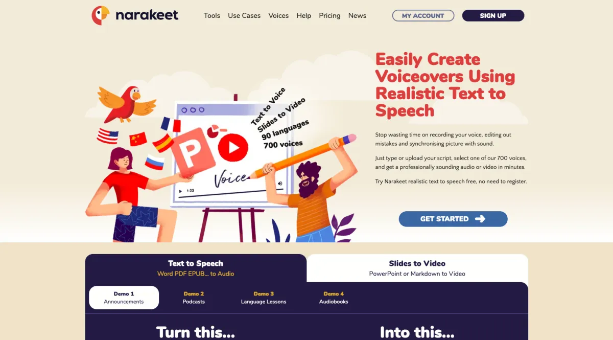 Interface Narakeet : fonctionnalités, prix, alternatives