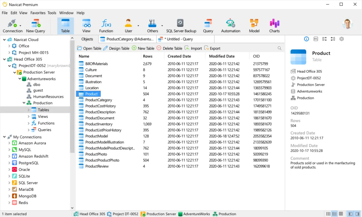 Navicat est un logiciel de surveillance de base de données populaire qui existe en version gratuite ou payante (à partir de 12,99 €) Navicat est un logiciel de surveillance de base de données populaire qui existe en version gratuite ou payante (à partir de 12,99 €)
