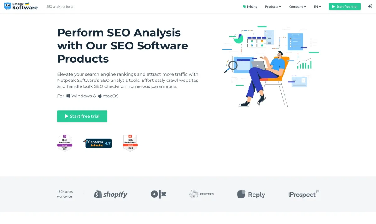 Interface Netpeak SEO Software : fonctionnalités, prix, alternatives
