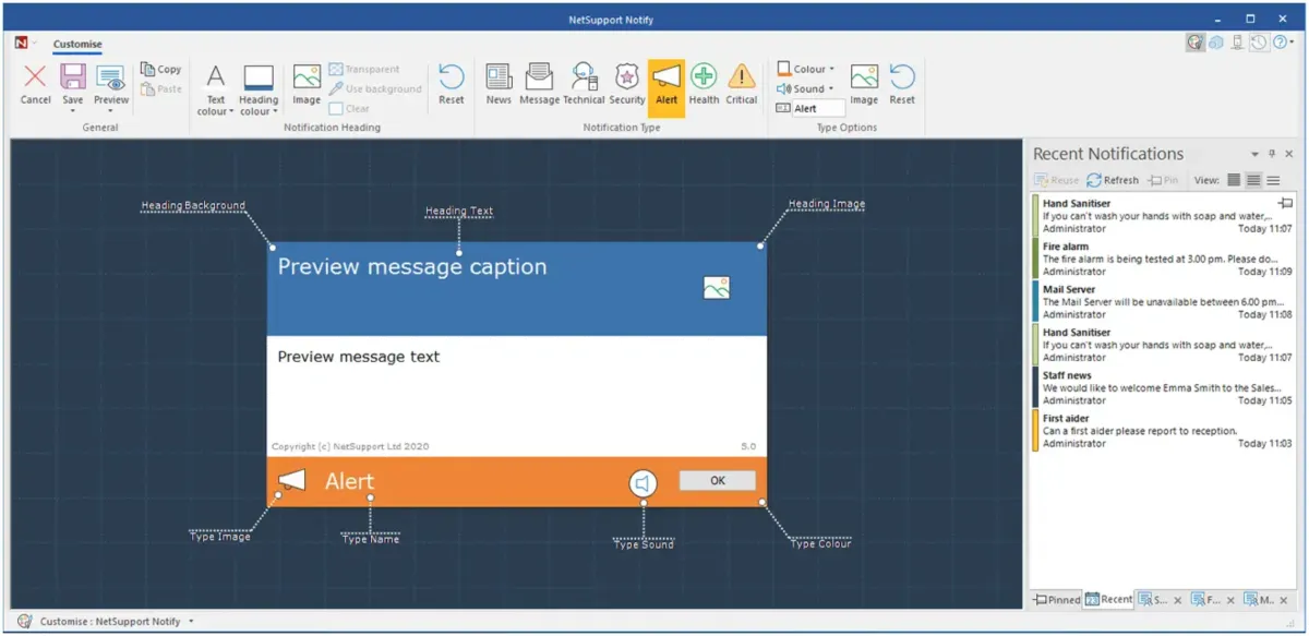 Interface NetSupport Notify: fonctionnalités, prix, alternatives