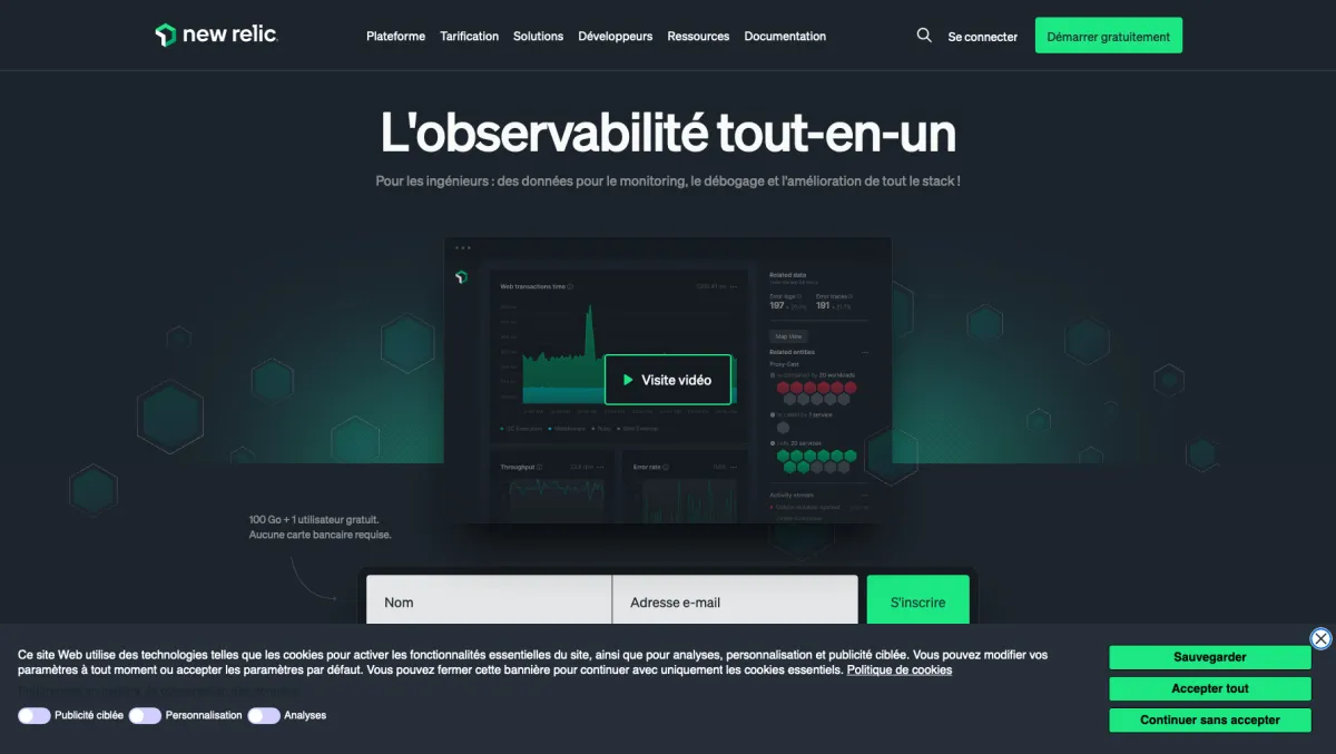Interface New Relic : fonctionnalités, prix, alternatives
