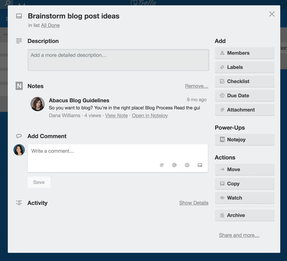 Interface Notejoy: fonctionnalités, prix, alternatives