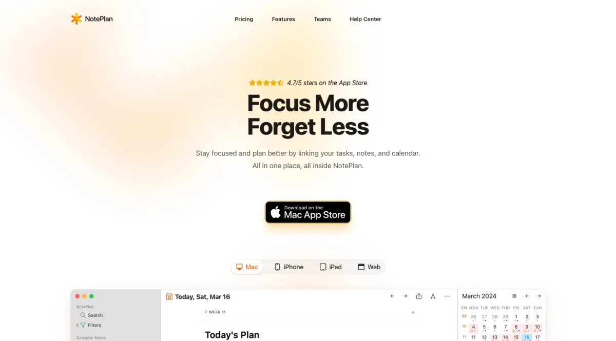 Interface NotePlan : image, ergonomie, alternatives
