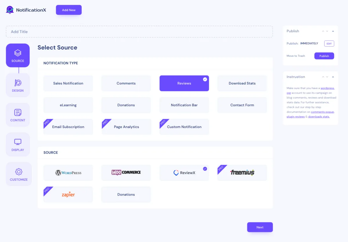 Interface Notificationx: fonctionnalités, prix, alternatives