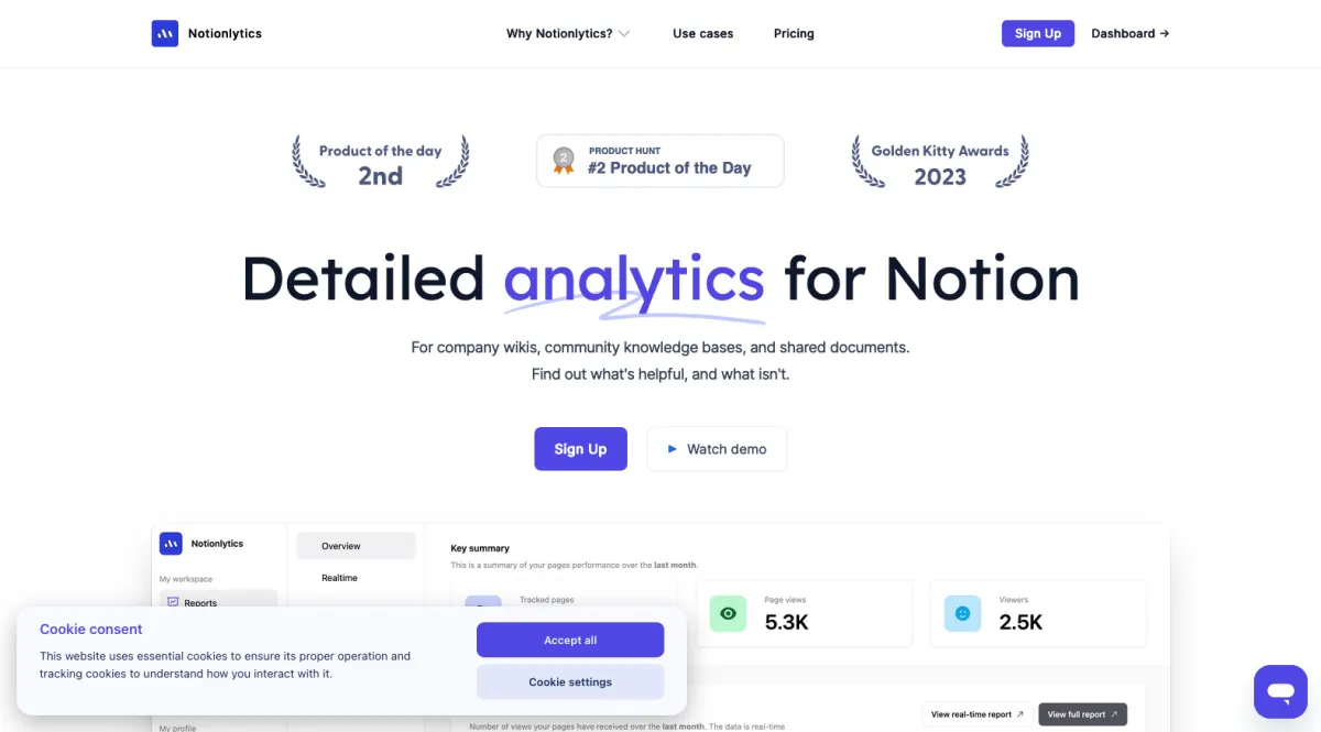 Interface Notionlytics : fonctionnalités, prix, alternatives