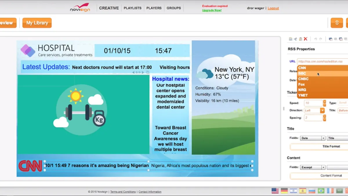 Interface NoviSign: fonctionnalités, prix, alternatives