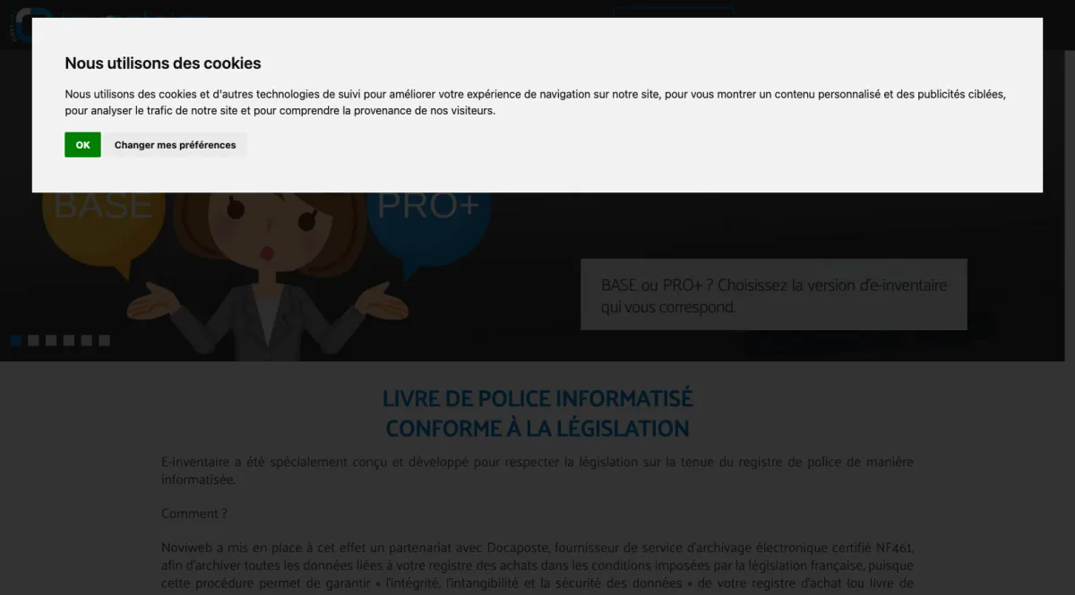 Interface Noviweb - e-inventaire : fonctionnalités, prix, alternatives