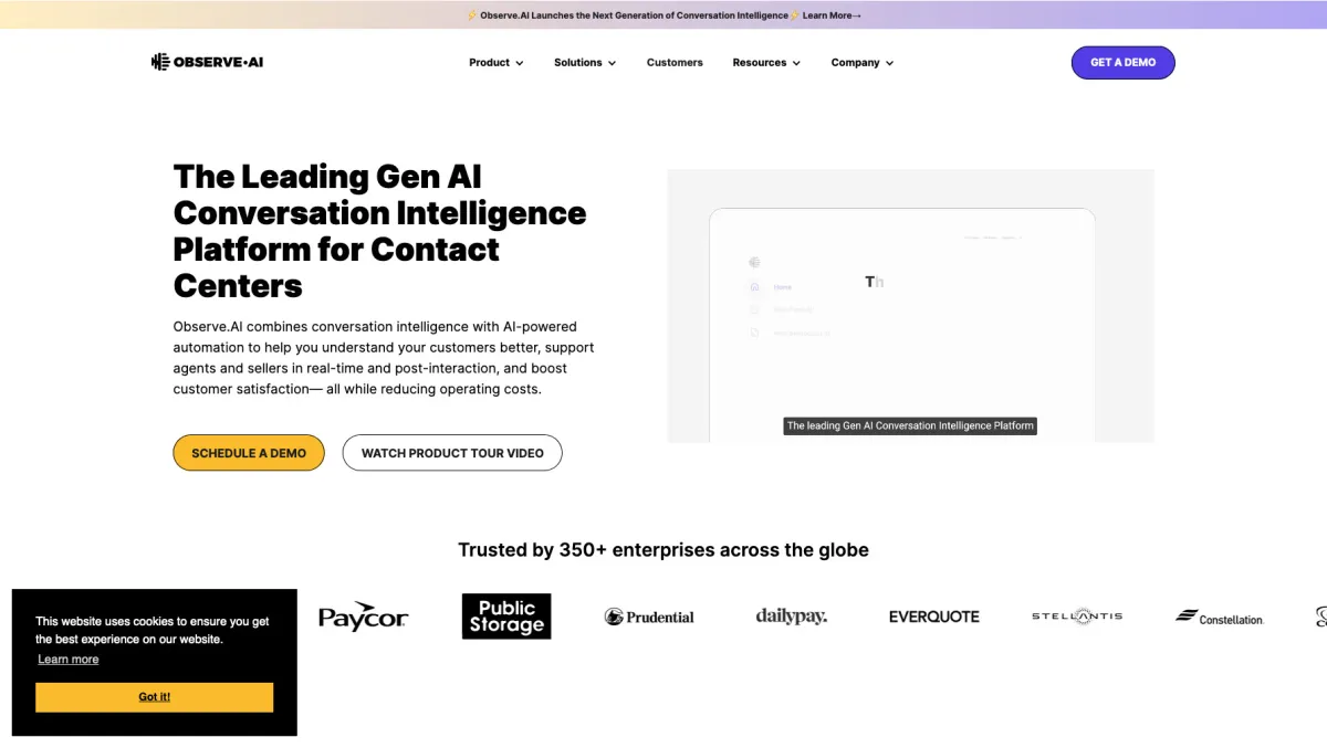 Interface Observe.AI : fonctionnalités, prix, alternatives Interface Observe.AI : fonctionnalités, prix, alternatives