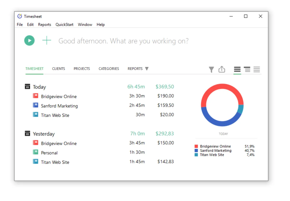 Interface OfficeTime: fonctionnalités, prix, alternatives
