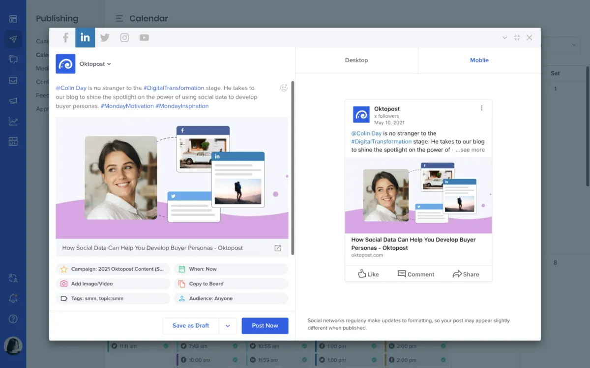 Interface Oktopost: fonctionnalités, prix, alternatives