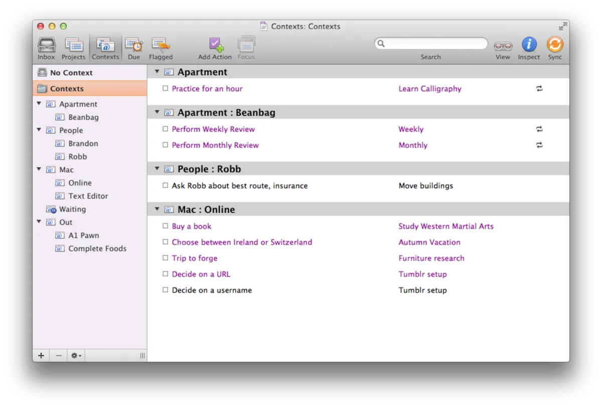 Interface OmniFocus: fonctionnalités, prix, alternatives Interface OmniFocus: fonctionnalités, prix, alternatives