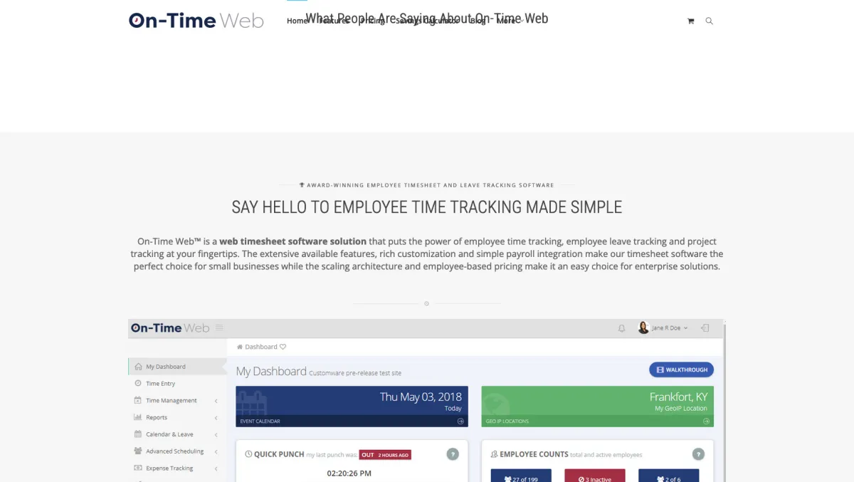 Interface On-Time Web : fonctionnalités, prix, alternatives