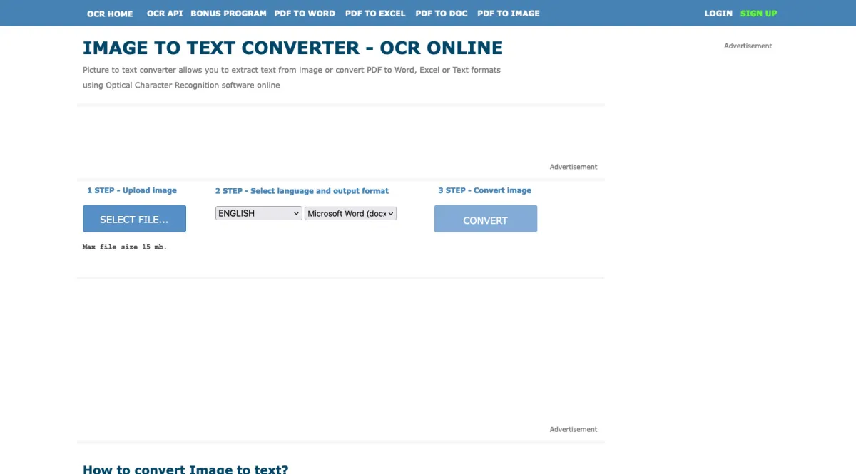Interface Online OCR : image, ergonomie, alternatives